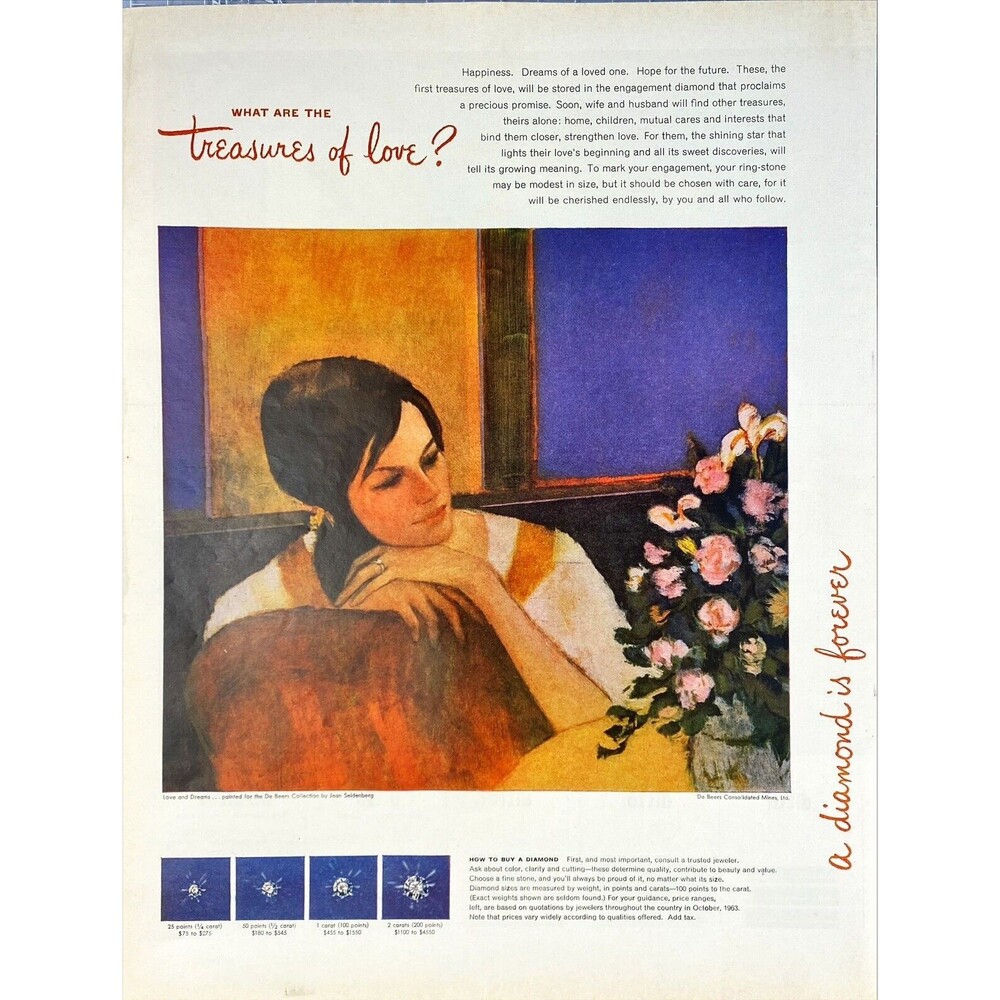 De Beers Consolidated Mines "a diamond is forever" Vintage Print Ad 1963